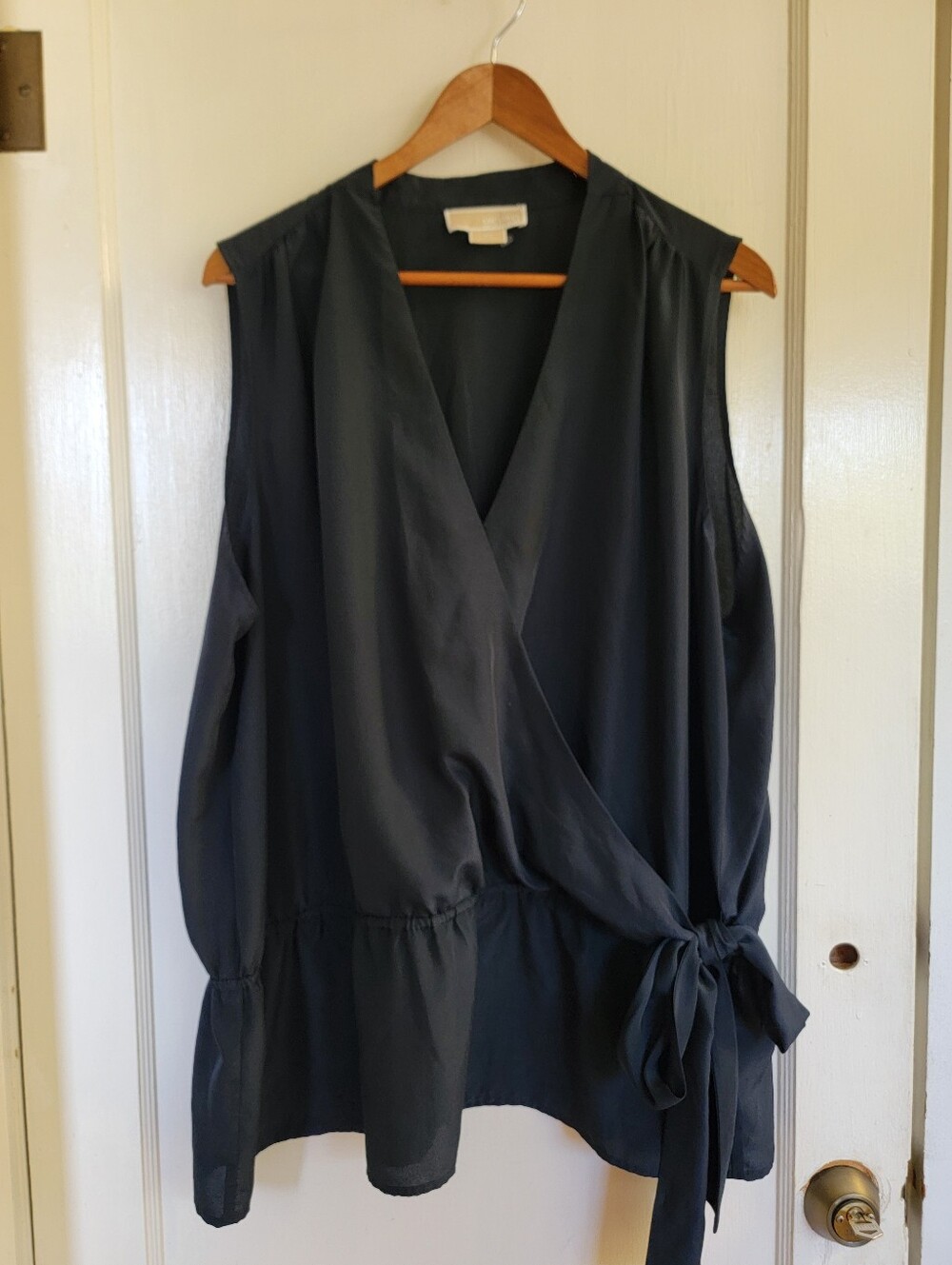 Michael Kors Black Sleeveless Wrap Blouse with Side Tie